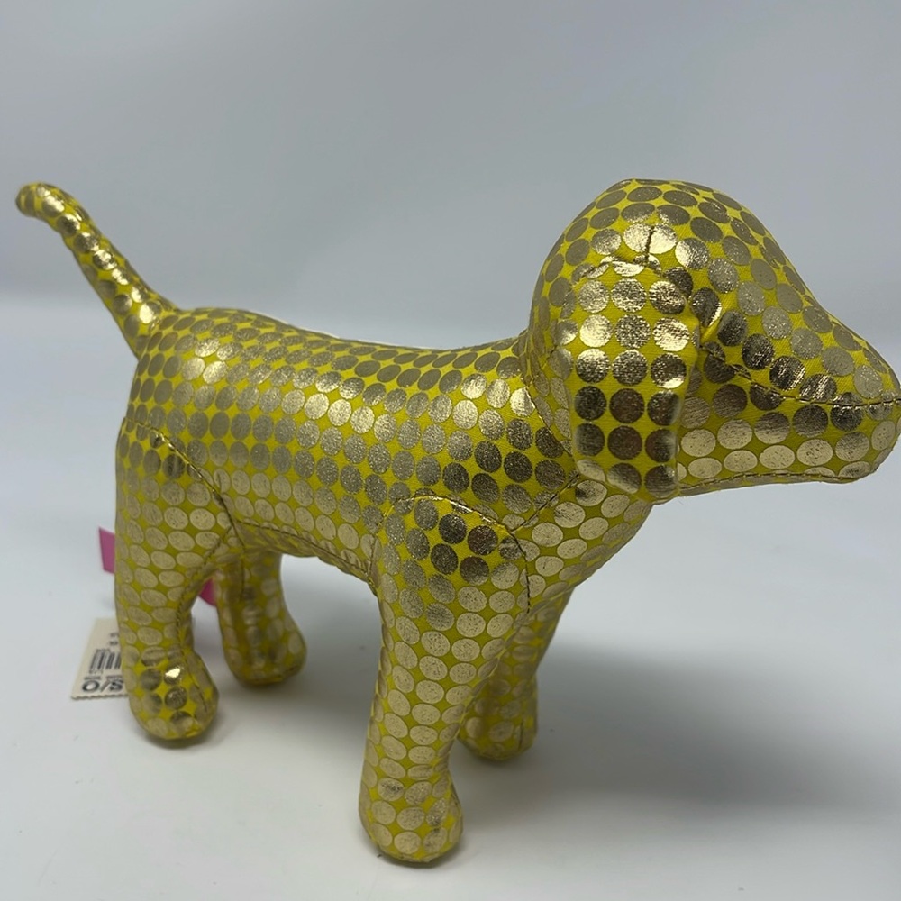 VICTORIA SECRET/VS/PINK: Yellow/Gold Dot “Hope” Plush Dog; Stuffed Animal. NEW